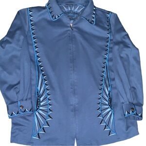 Vintage Bob Mackie Wearable Art Womens Blue Size XL Western Zip Jacket  90’s Y2K